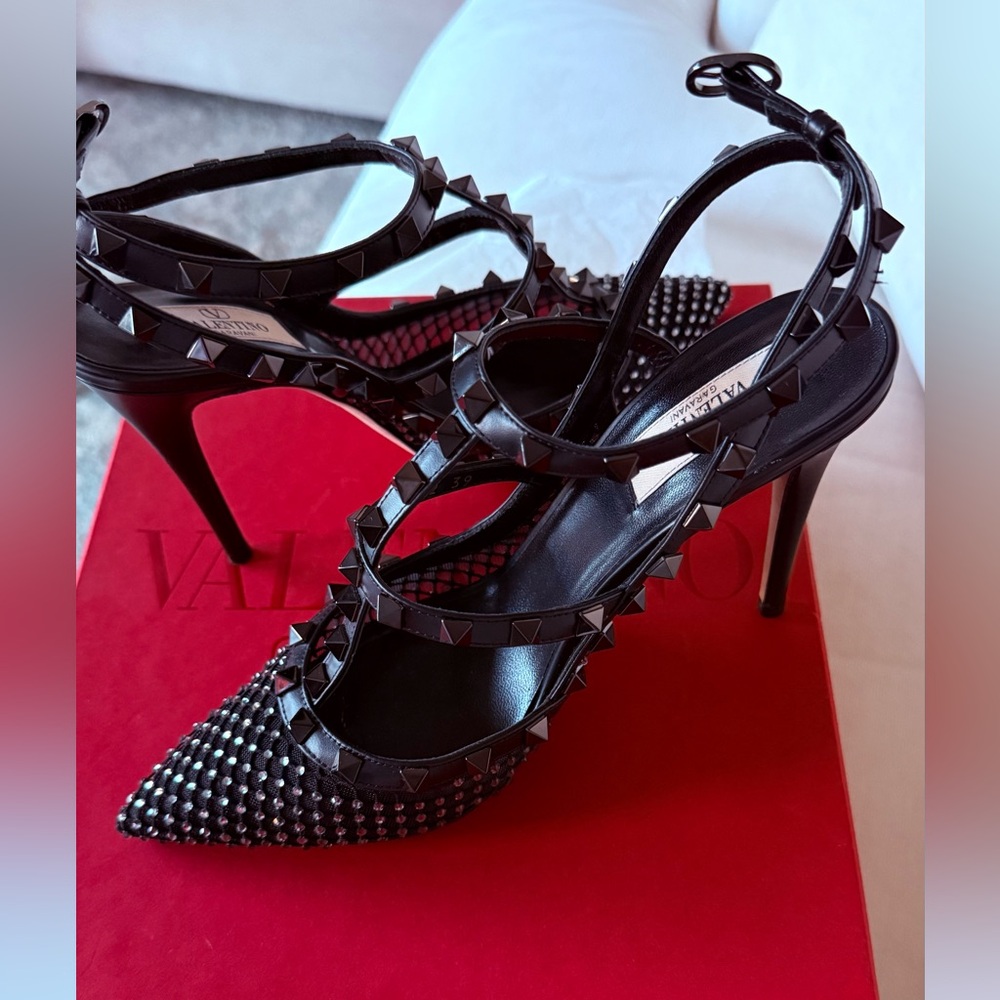 Valentino Garavani Rockstud T-Strap Pointed Toe Pump High Heels
